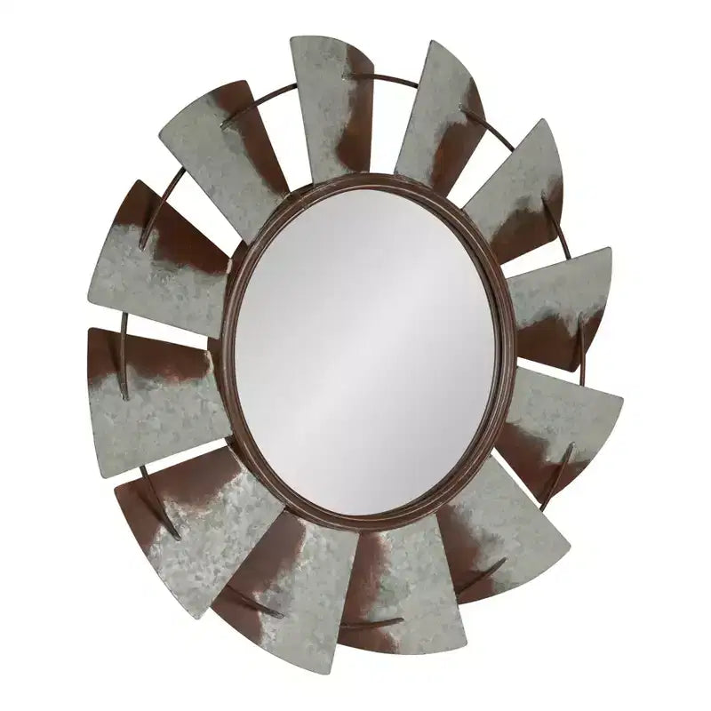 Miroir mural en métal rond argenté – Moulin à vent – 81 cm
