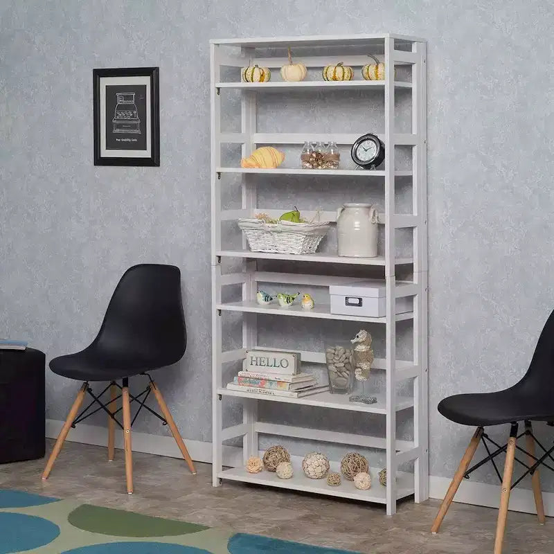 Bibliothèque pliante blanche, 6 étagères, 170 cm