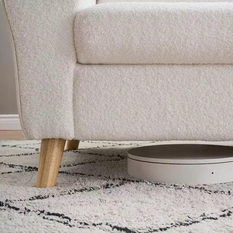 Canapé 3 places en bouclette beige/bleu foncé, 213 cm de large, pieds en bois