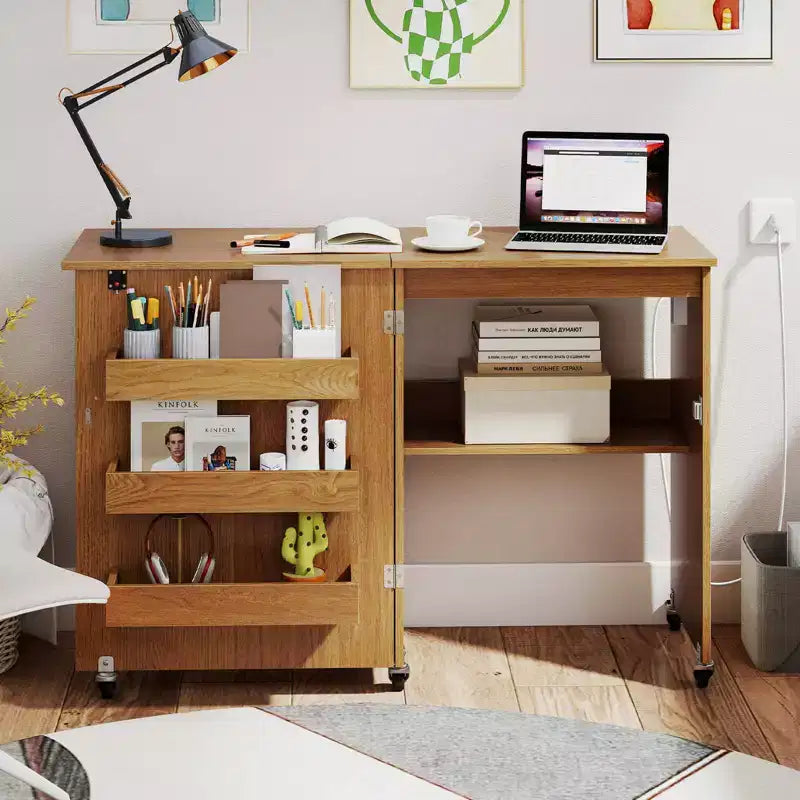Table pliante de couture et d'artisanat blanche avec bacs de rangement et station de charge, 1 personne