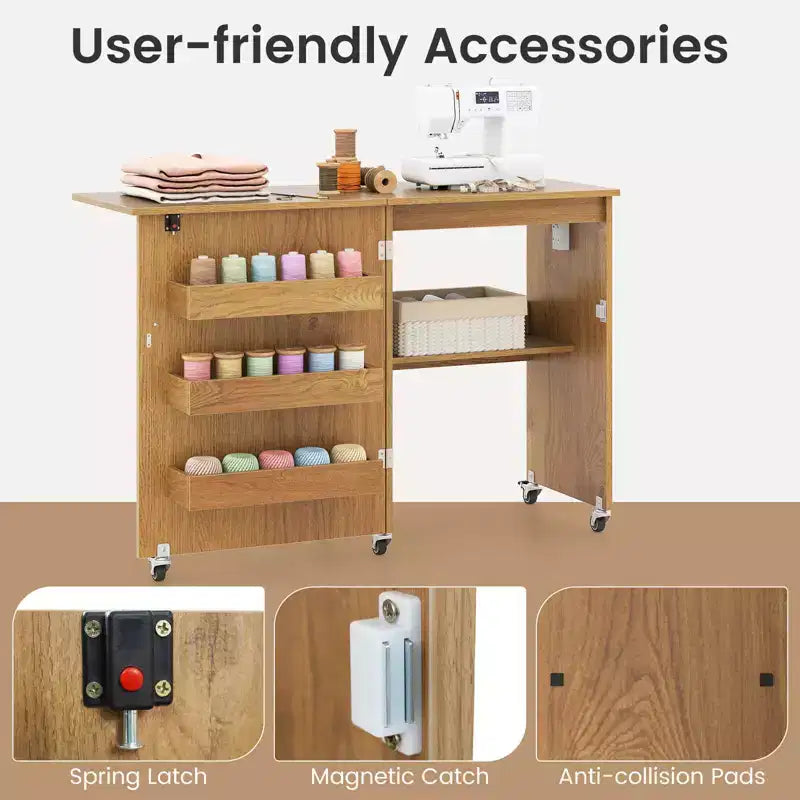 Table pliante de couture et d'artisanat blanche avec bacs de rangement et station de charge, 1 personne