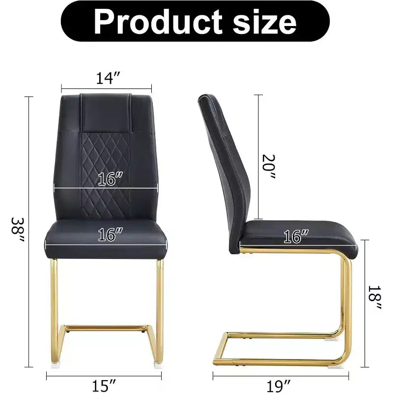 Chaises de salle à manger sans accoudoirs en similicuir noir à dossier haut, lot de 4
