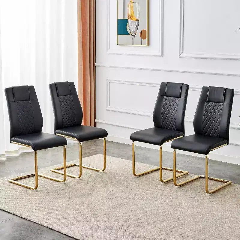 Chaises de salle à manger sans accoudoirs en similicuir noir à dossier haut, lot de 4