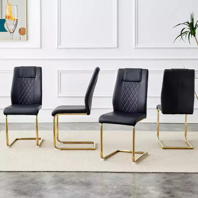 Chaises de salle à manger sans accoudoirs en similicuir noir à dossier haut, lot de 4
