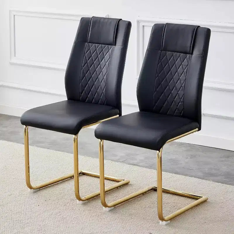 Chaises de salle à manger sans accoudoirs en similicuir noir à dossier haut, lot de 4