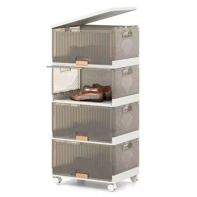 Meuble de rangement empilable à 4 casiers blanc et marron avec roulettes, 68 L, montage par 1 personne
