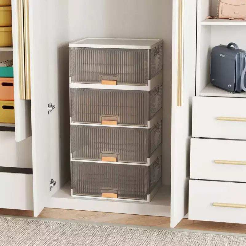 Meuble de rangement empilable à 4 casiers blanc et marron avec roulettes, 68 L, montage par 1 personne