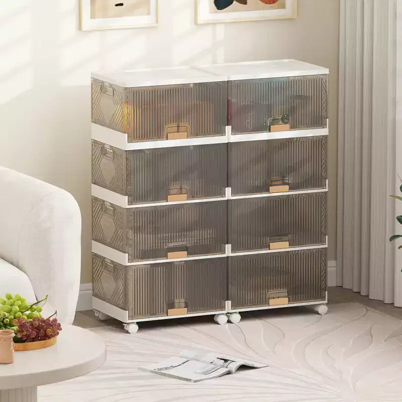 Meuble de rangement empilable à 4 casiers blanc et marron avec roulettes, 68 L, montage par 1 personne
