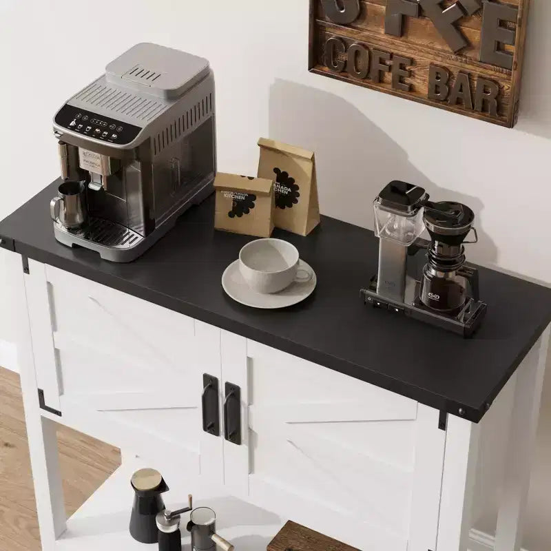 Console de ferme gris/blanc avec 2 portes et 2 tiroirs, étagère de rangement
