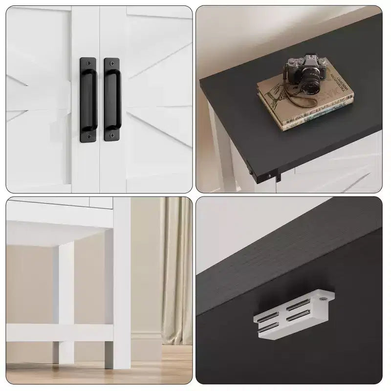Console de ferme gris/blanc avec 2 portes et 2 tiroirs, étagère de rangement