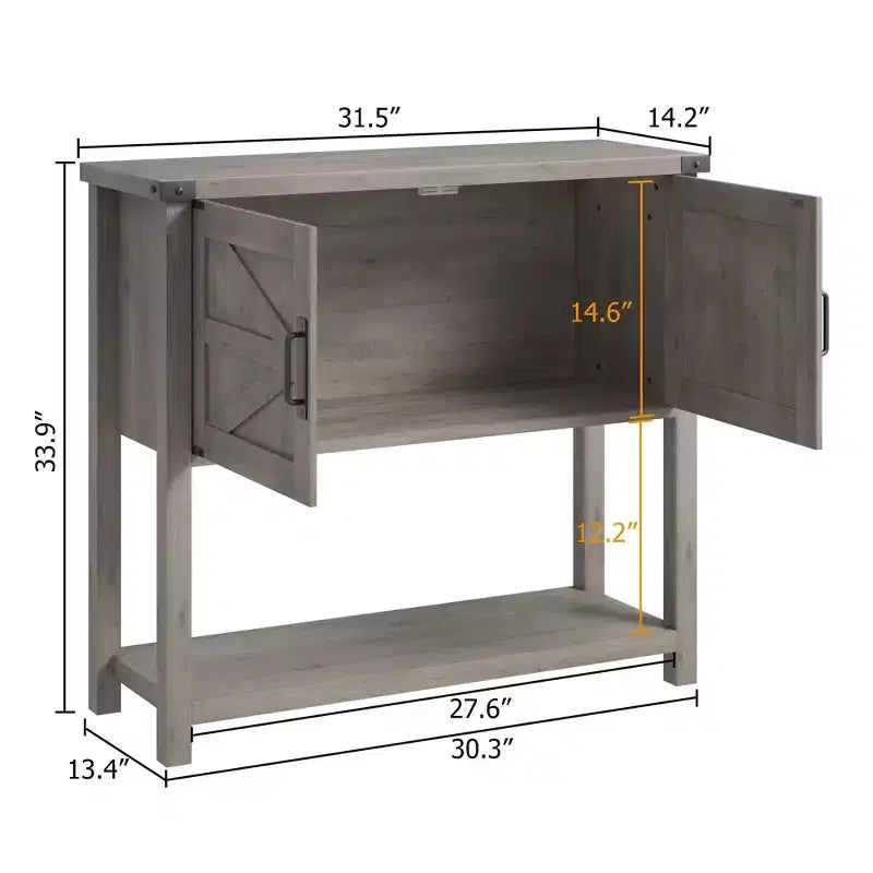 Console de ferme gris/blanc avec 2 portes et 2 tiroirs, étagère de rangement