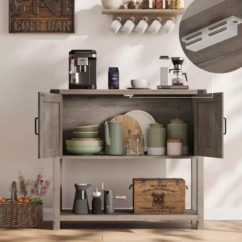 Console de ferme gris/blanc avec 2 portes et 2 tiroirs, étagère de rangement