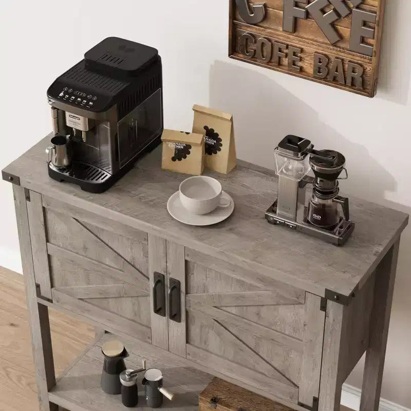 Console de ferme gris/blanc avec 2 portes et 2 tiroirs, étagère de rangement