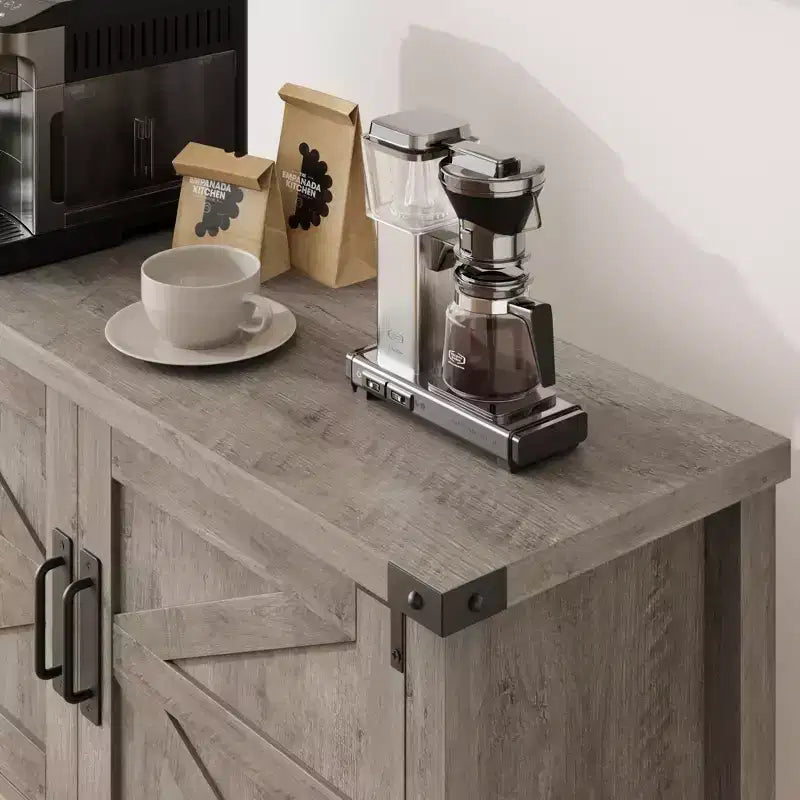 Console de ferme gris/blanc avec 2 portes et 2 tiroirs, étagère de rangement