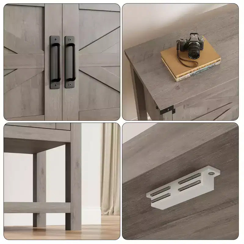 Console de ferme gris/blanc avec 2 portes et 2 tiroirs, étagère de rangement