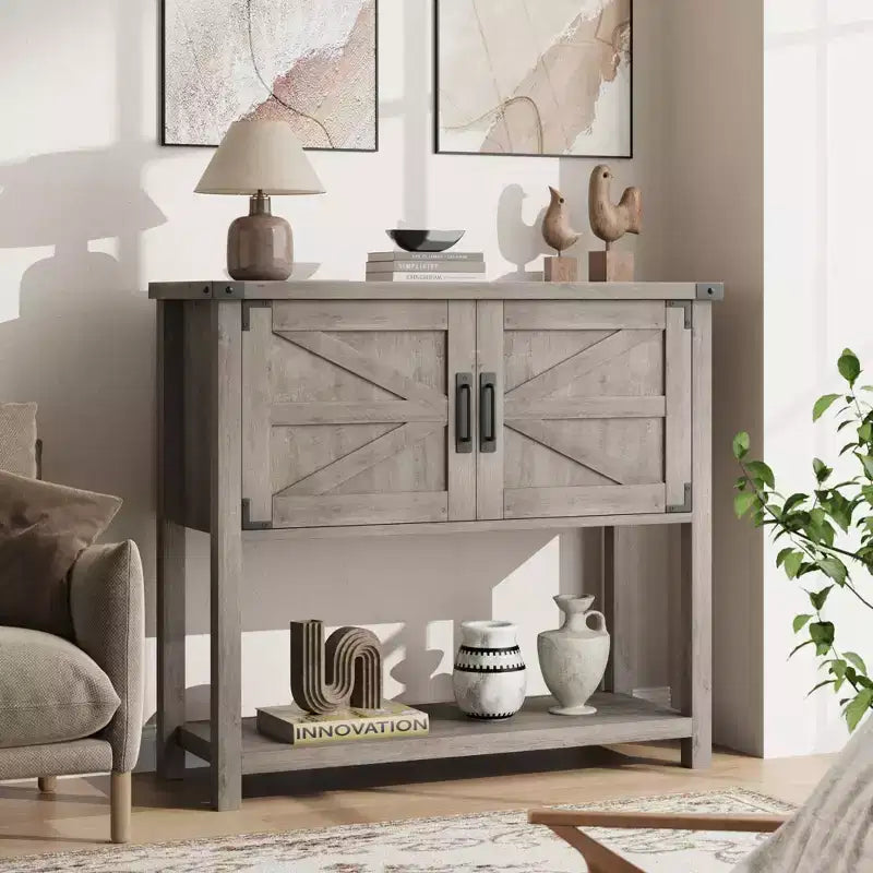 GustoWave Farmhouse Console Table with 2-Door & 2 Drawers, Console Table with Storage Shelf, Sofa Tables Buffet Sideboard