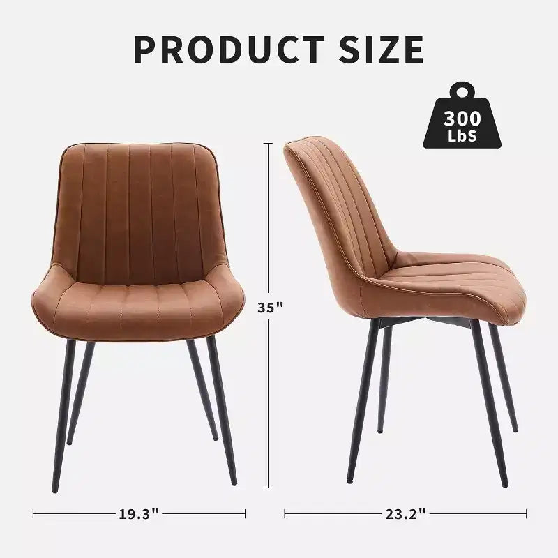 Chaises de salle à manger en similicuir noir/marron, chaises d'appoint sans accoudoirs de style moderne du milieu du siècle avec pieds en métal, lot de 2