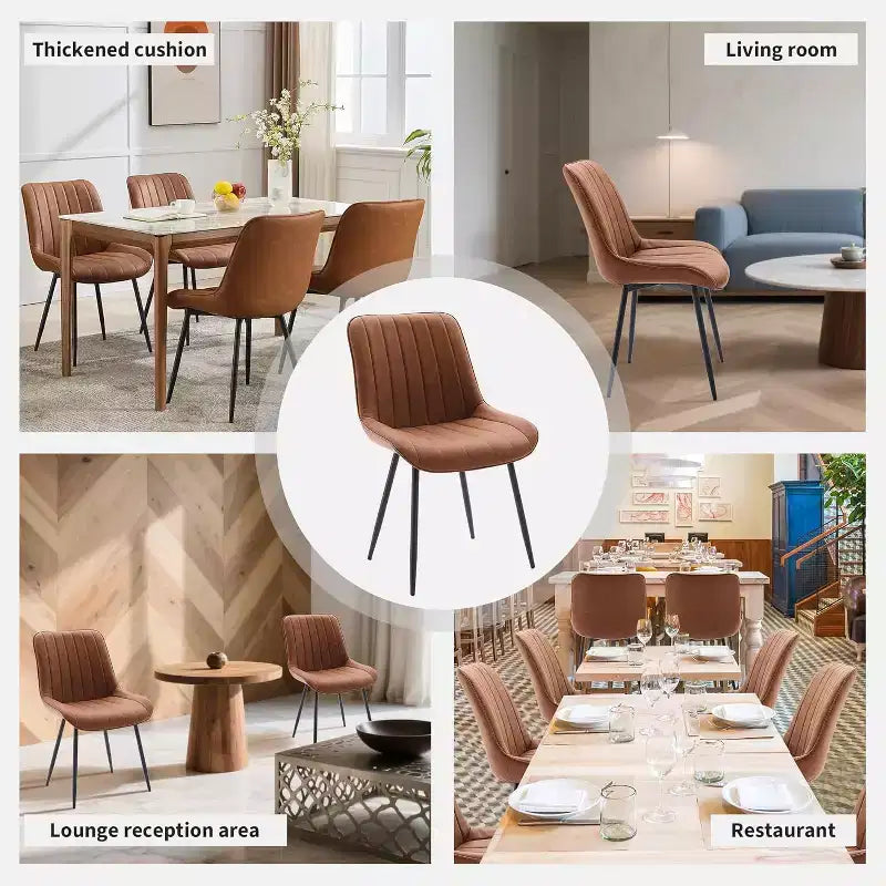 Chaises de salle à manger en similicuir noir/marron, chaises d'appoint sans accoudoirs de style moderne du milieu du siècle avec pieds en métal, lot de 2