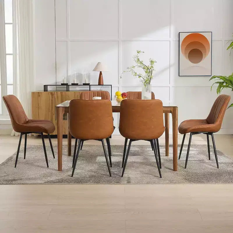 Chaises de salle à manger en similicuir noir/marron, chaises d'appoint sans accoudoirs de style moderne du milieu du siècle avec pieds en métal, lot de 2