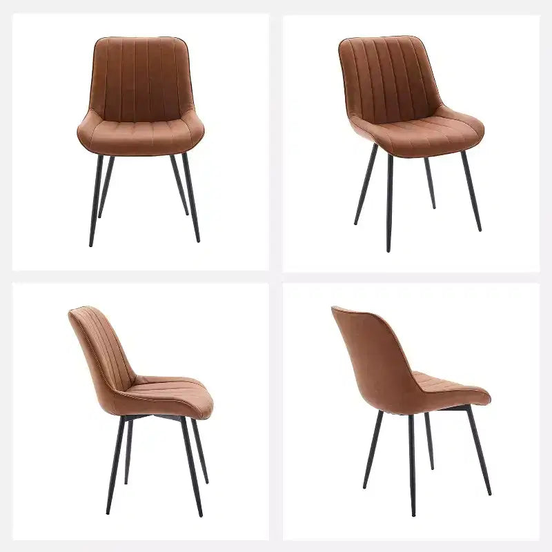 Chaises de salle à manger en similicuir noir/marron, chaises d'appoint sans accoudoirs de style moderne du milieu du siècle avec pieds en métal, lot de 2