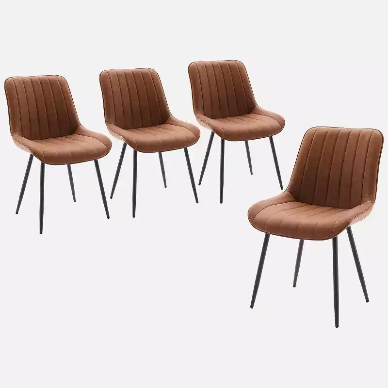 Chaises de salle à manger en similicuir noir/marron, chaises d'appoint sans accoudoirs de style moderne du milieu du siècle avec pieds en métal, lot de 2