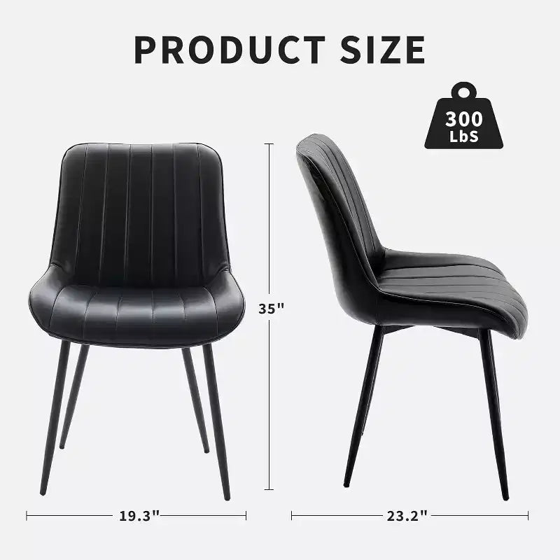 Chaises de salle à manger en similicuir noir/marron, chaises d'appoint sans accoudoirs de style moderne du milieu du siècle avec pieds en métal, lot de 2
