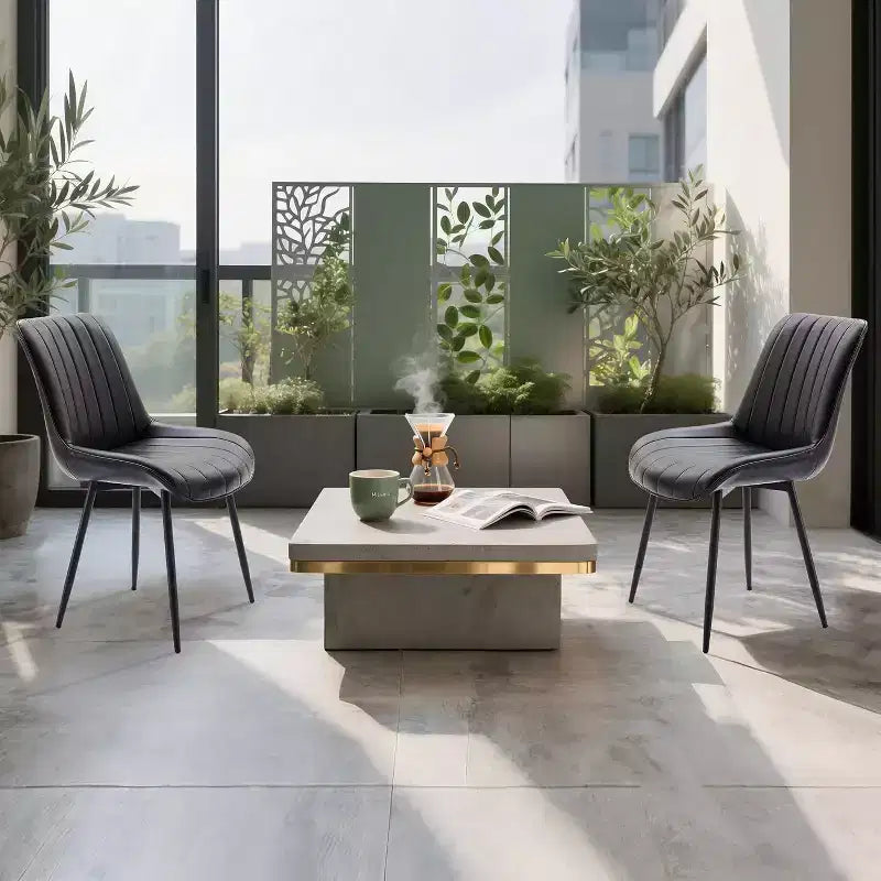 Chaises de salle à manger en similicuir noir/marron, chaises d'appoint sans accoudoirs de style moderne du milieu du siècle avec pieds en métal, lot de 2