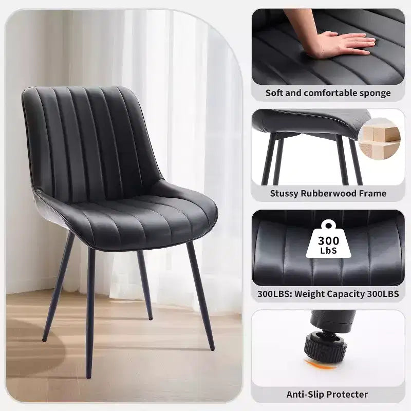 Chaises de salle à manger en similicuir noir/marron, chaises d'appoint sans accoudoirs de style moderne du milieu du siècle avec pieds en métal, lot de 2