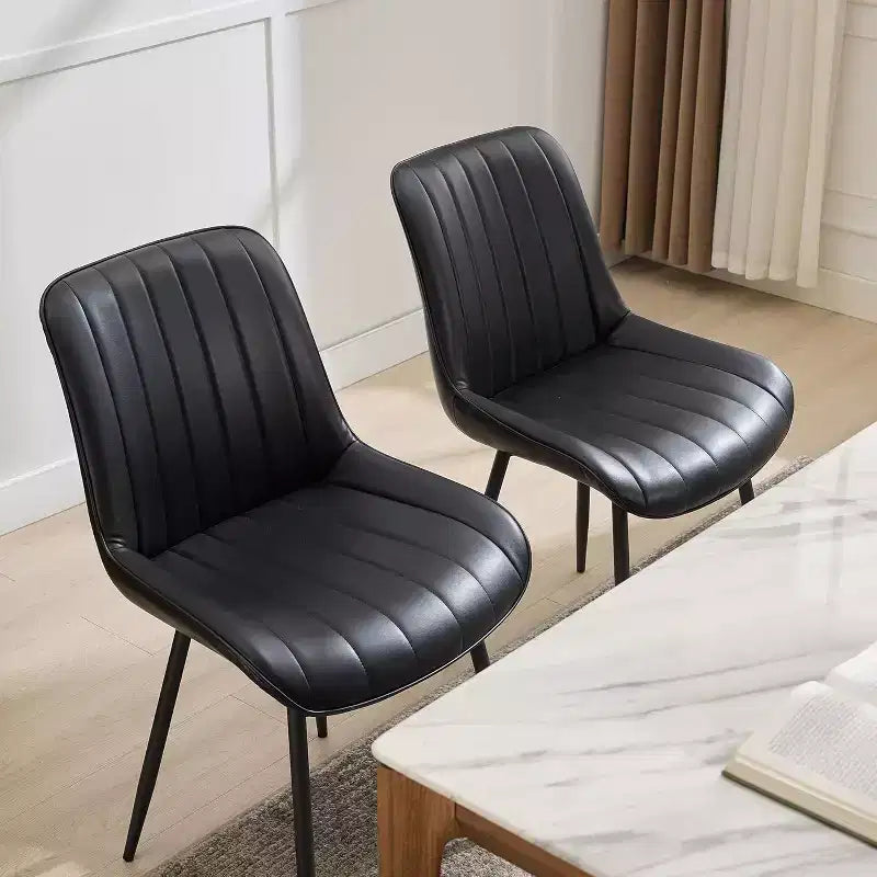 Chaises de salle à manger en similicuir noir/marron, chaises d'appoint sans accoudoirs de style moderne du milieu du siècle avec pieds en métal, lot de 2