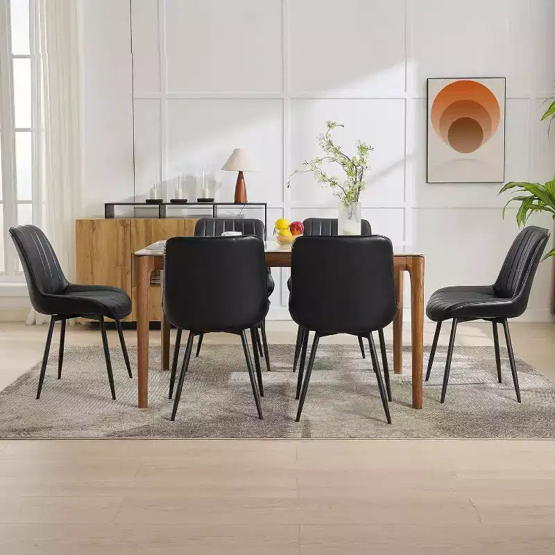 Chaises de salle à manger en similicuir noir/marron, chaises d'appoint sans accoudoirs de style moderne du milieu du siècle avec pieds en métal, lot de 2