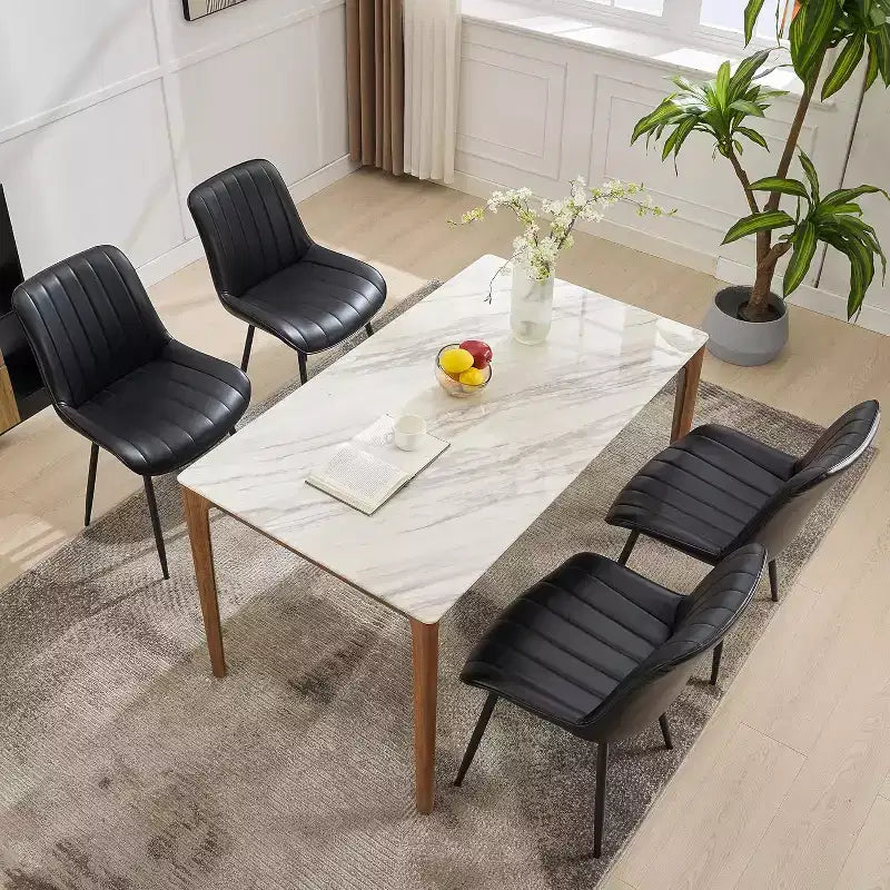 Chaises de salle à manger en similicuir noir/marron, chaises d'appoint sans accoudoirs de style moderne du milieu du siècle avec pieds en métal, lot de 2