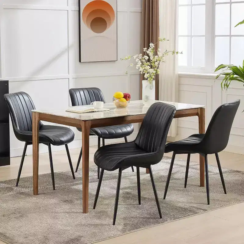 Chaises de salle à manger en similicuir noir/marron, chaises d'appoint sans accoudoirs de style moderne du milieu du siècle avec pieds en métal, lot de 2
