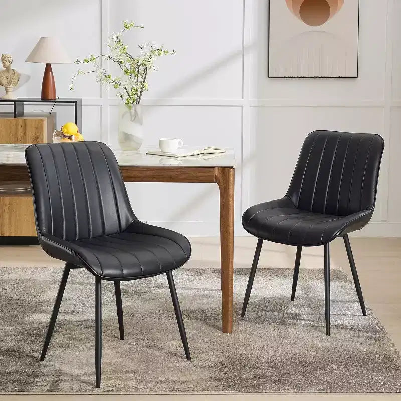 COZONY Set of 2 Faux Leather Dining Chairs, Mid Century Modern Upholstered Side Chairs with Metal Legs for Kitchen and Living Room