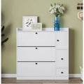 Okak Shoe Cabinet with 3 Tipping Buckets, Storage Cabinet with 1 Drawer and Pull-down Seat for Entryway, Living Room, White