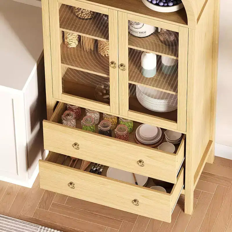 Meuble de cuisine autoportant en bois naturel avec 2 tiroirs et 2 portes, une personne