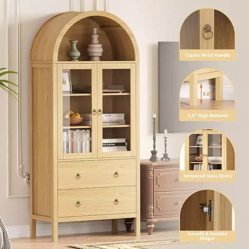 Meuble de cuisine autoportant en bois naturel avec 2 tiroirs et 2 portes, une personne