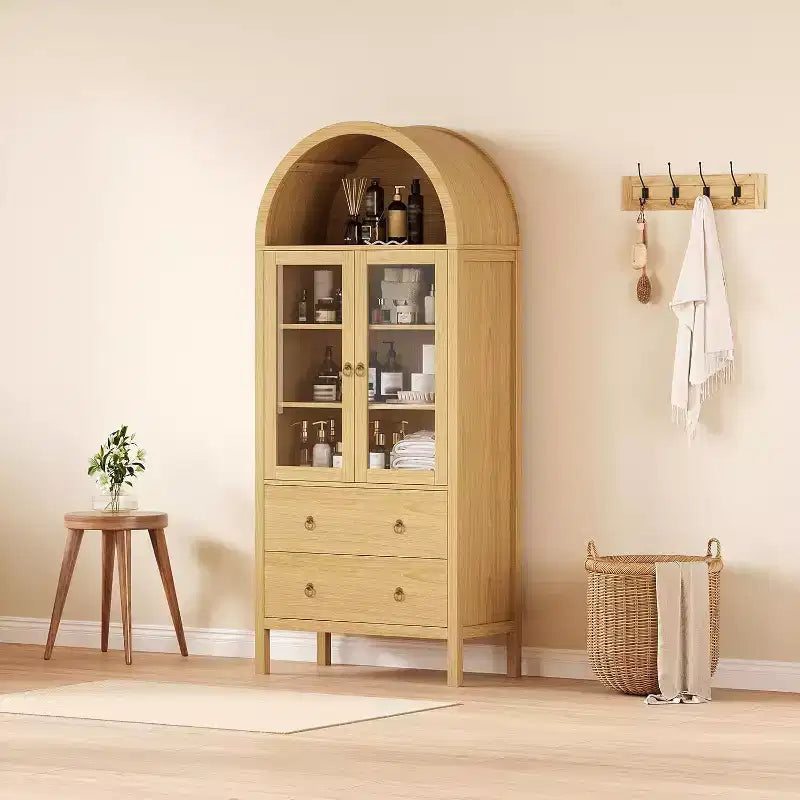 Meuble de cuisine autoportant en bois naturel avec 2 tiroirs et 2 portes, une personne