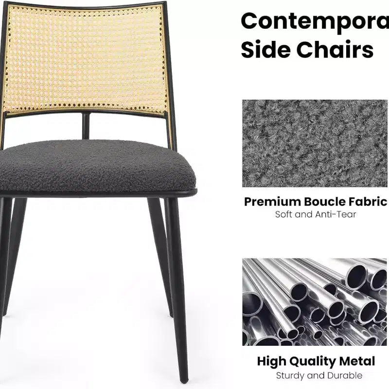 Tabourets de bar hauteur comptoir, revêtement velours, dossier en rotin, Bleu / Gris foncé / Gris / Blanc, Lot de 2