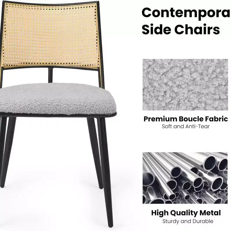 Tabourets de bar hauteur comptoir, revêtement velours, dossier en rotin, Bleu / Gris foncé / Gris / Blanc, Lot de 2