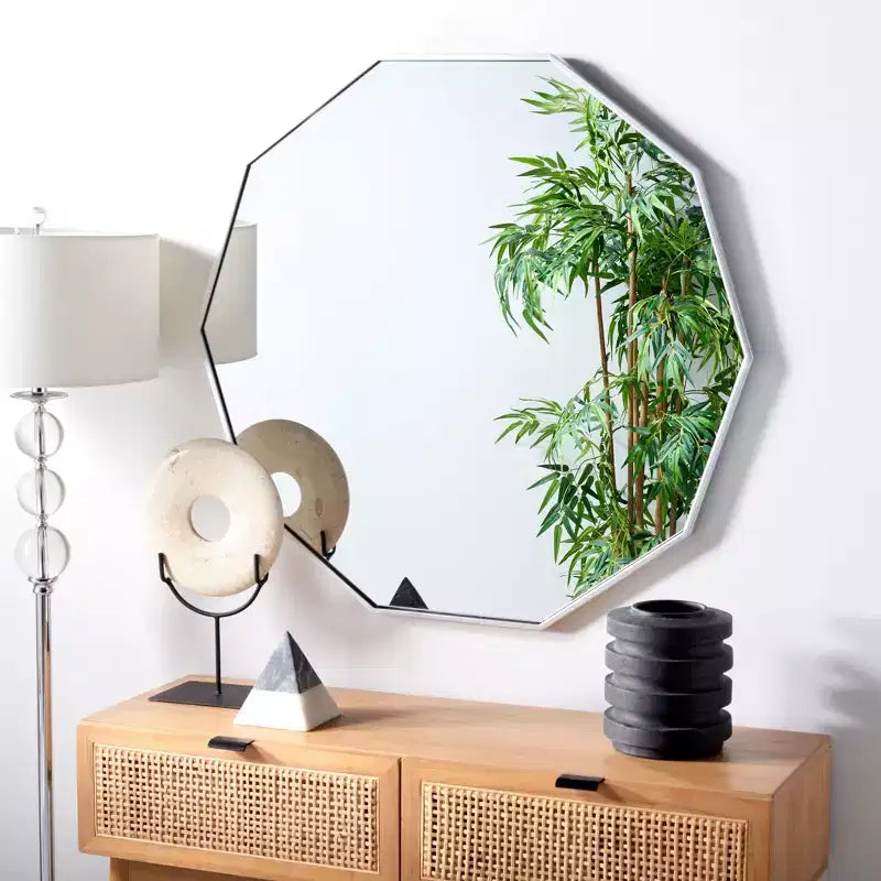 Miroir Mural Décagonal Noir / Laiton / Argent / Blanc – Encadré, Simple, 91,44 cm × 91,44 cm