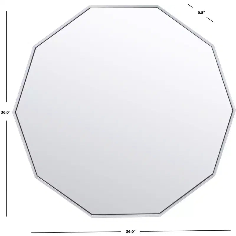 Miroir Mural Décagonal Noir / Laiton / Argent / Blanc – Encadré, Simple, 91,44 cm × 91,44 cm
