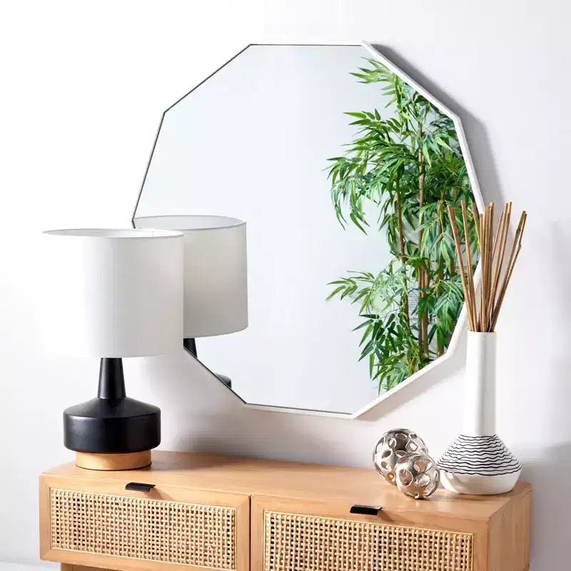Miroir Mural Décagonal Noir / Laiton / Argent / Blanc – Encadré, Simple, 91,44 cm × 91,44 cm