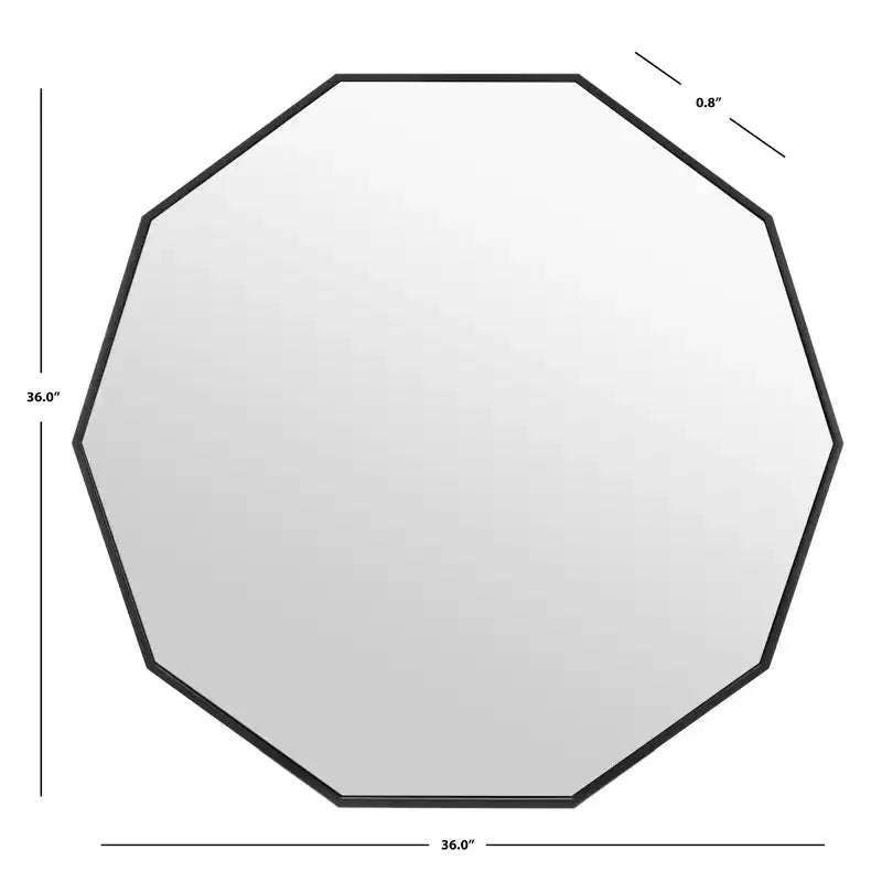 Miroir Mural Décagonal Noir / Laiton / Argent / Blanc – Encadré, Simple, 91,44 cm × 91,44 cm