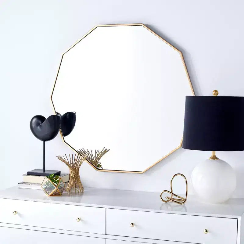 Miroir Mural Décagonal Noir / Laiton / Argent / Blanc – Encadré, Simple, 91,44 cm × 91,44 cm