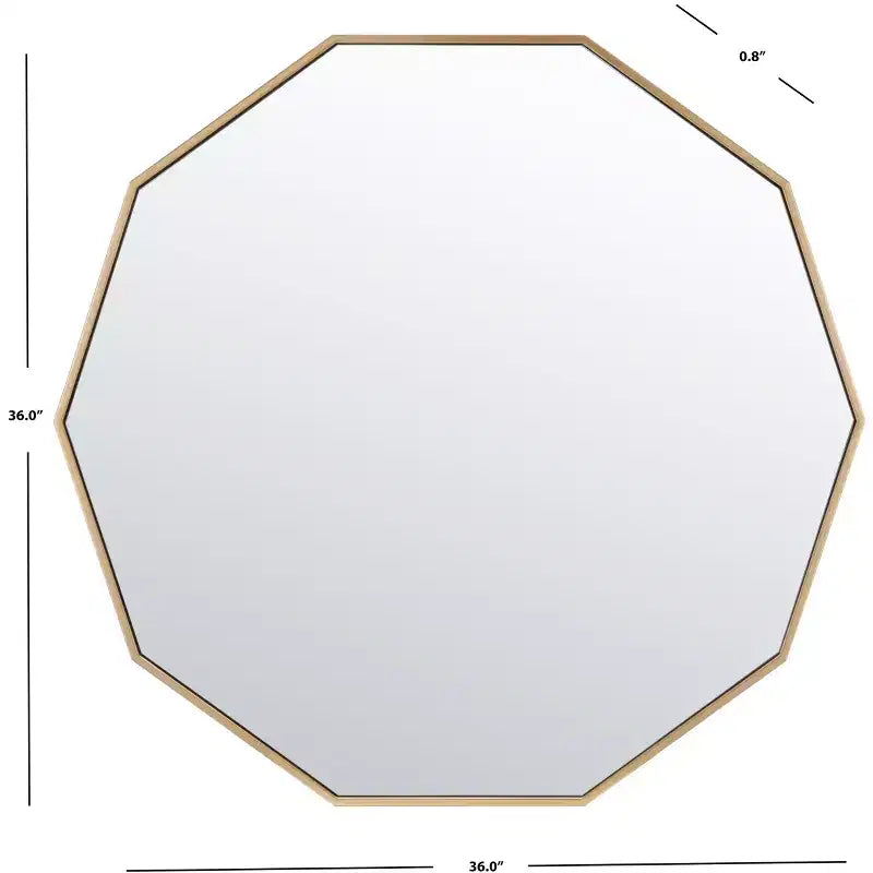 Miroir Mural Décagonal Noir / Laiton / Argent / Blanc – Encadré, Simple, 91,44 cm × 91,44 cm