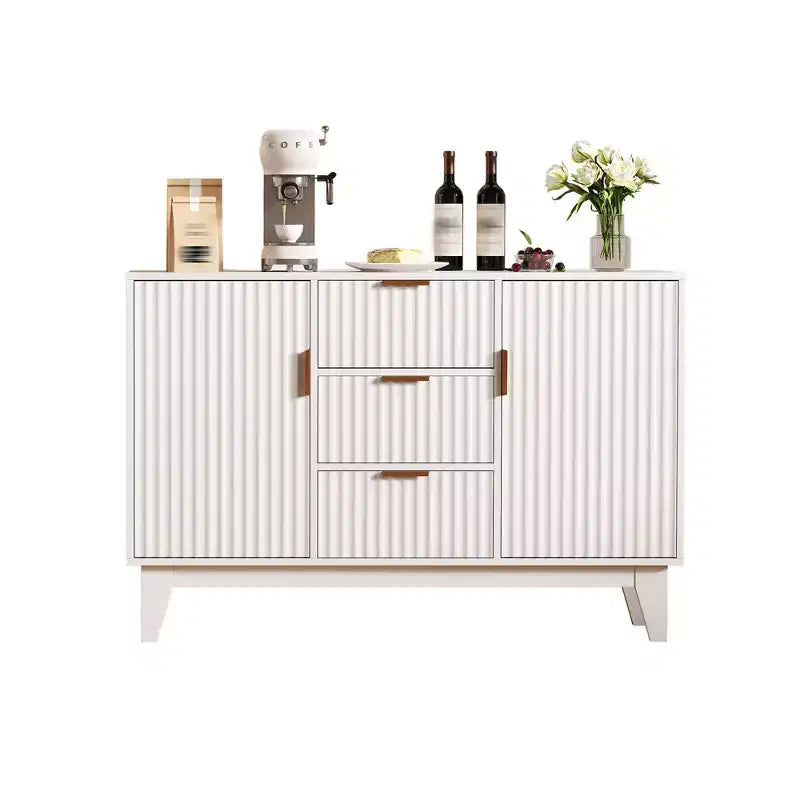 Bahut/buffet rainuré, chêne/blanc, 3 tiroirs et 2 portes