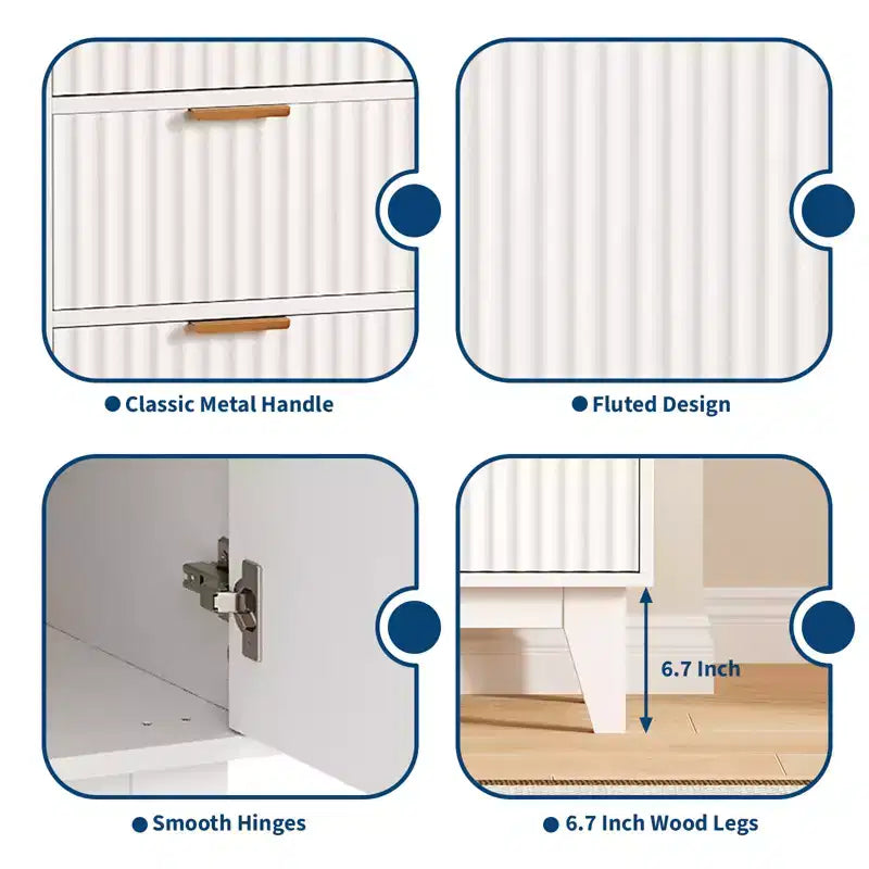 Bahut/buffet rainuré, chêne/blanc, 3 tiroirs et 2 portes