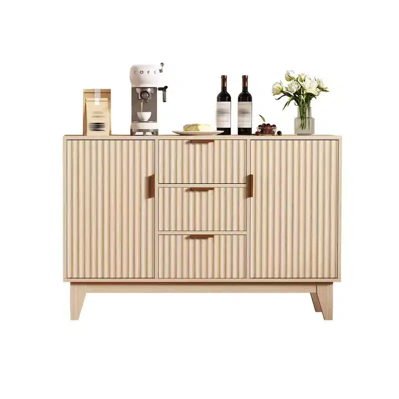 Bahut/buffet rainuré, chêne/blanc, 3 tiroirs et 2 portes