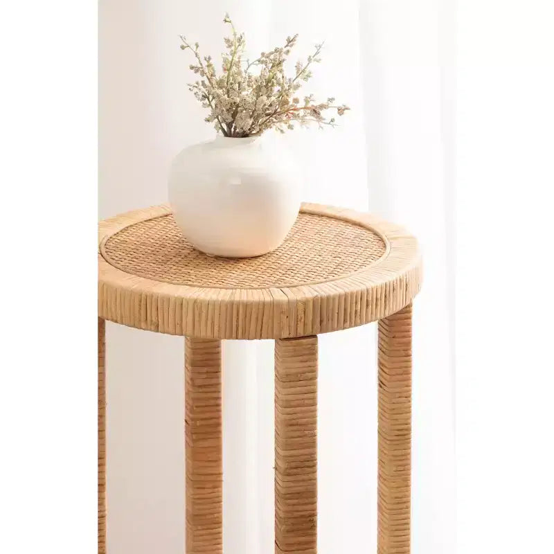 Table d'appoint ronde en rotin marron, 2 niveaux, disponible en 3 tailles