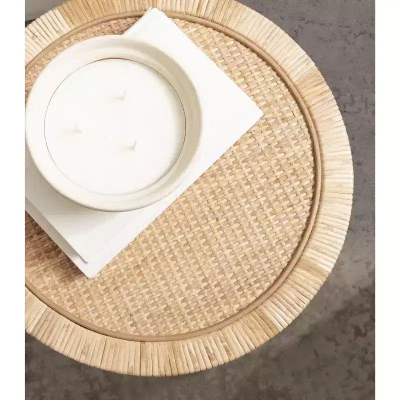 Table d'appoint ronde en rotin marron, 2 niveaux, disponible en 3 tailles